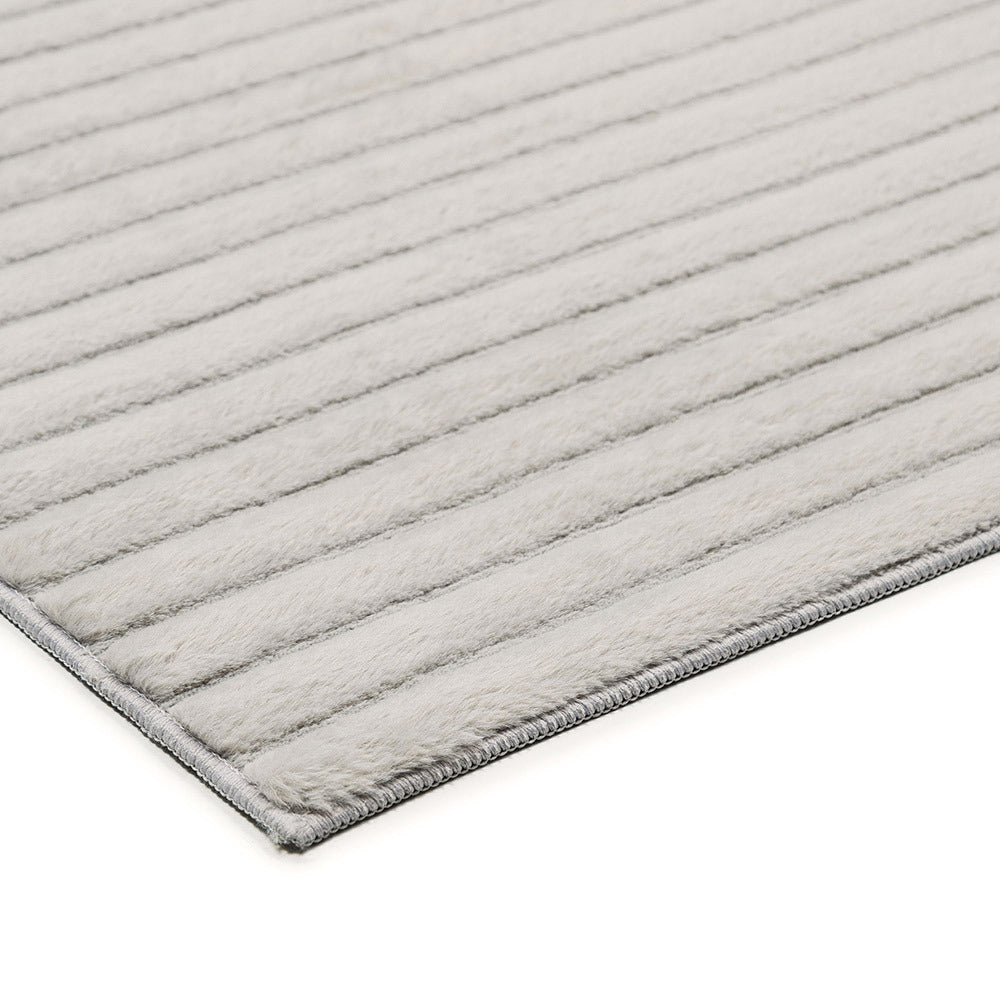 Close up view of the Loopsie Cortina Grey Striped Faux Fur Runner Rug