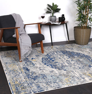 Delicate Faded Blue and Yellow Rug