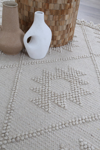 Diego Geometric Beige Wool Rug