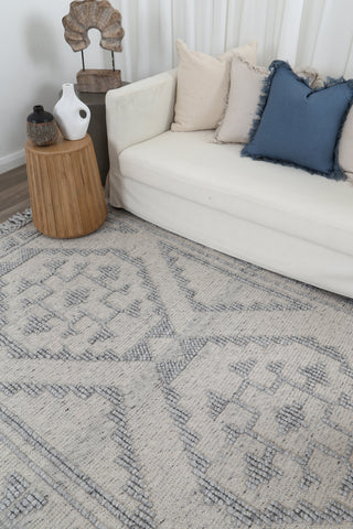 Diego Ornamental Light Grey Wool Rug