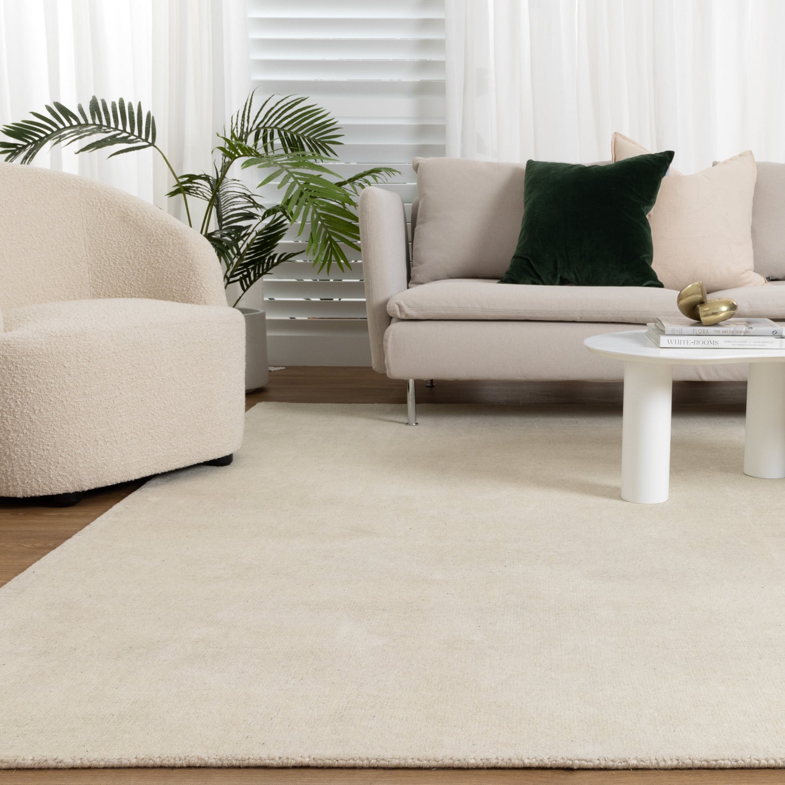 Arizona Ivory Wool Rug styled in living room
