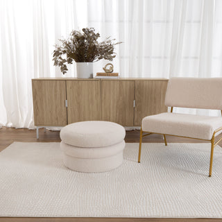 Lara Cobblestone Cream Rug styled in living room 