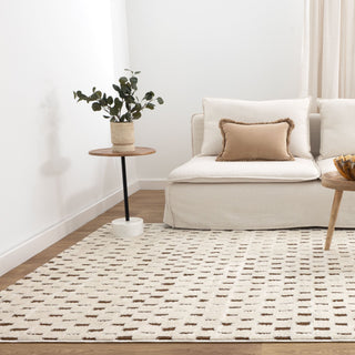 Mila Monochrome Squares Rug styled in a modern living room setting