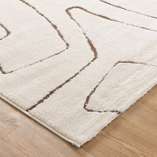 Close-up of Mila Modern Lines Rug’s cream and brown linear design