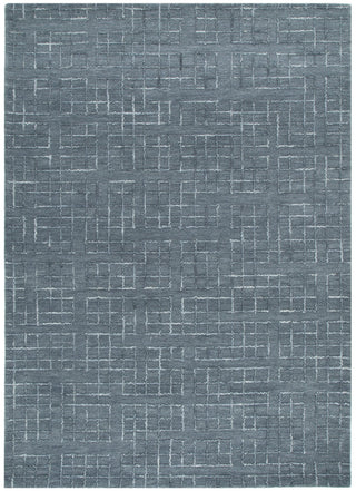 Full view of Abasco Steel Blue Knitted Wool Rug displaying distressed checkered design.