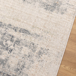 Detailed close-up of Toscana Beige Blue Rug on laminate flooring