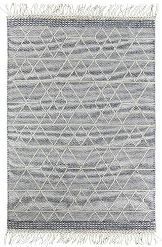 Austex Rugs Mabel Blue & Ivory Fringed Wool Rug