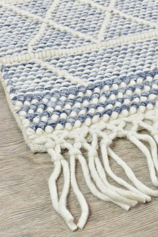 Austex Rugs Mabel Blue & Ivory Fringed Wool Rug