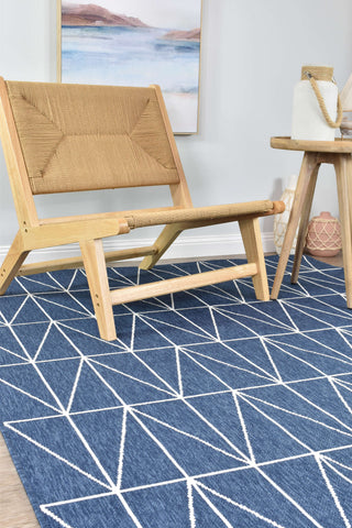 AUSTEX RUGS Nebraska Blue & White Reversible Outdoor Rug