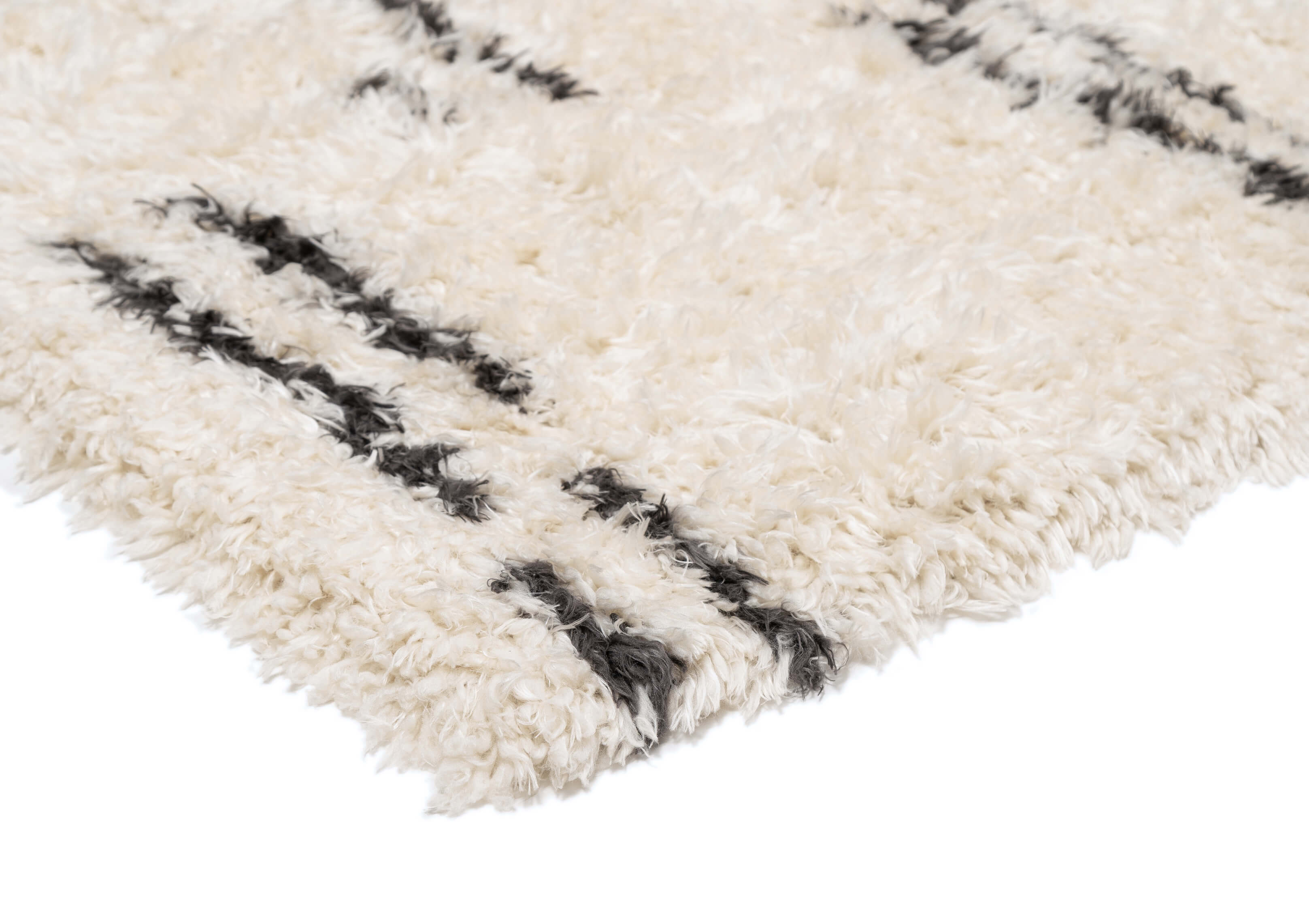 Loopsie Bao Cream and Black Striped Shag Rug Corner