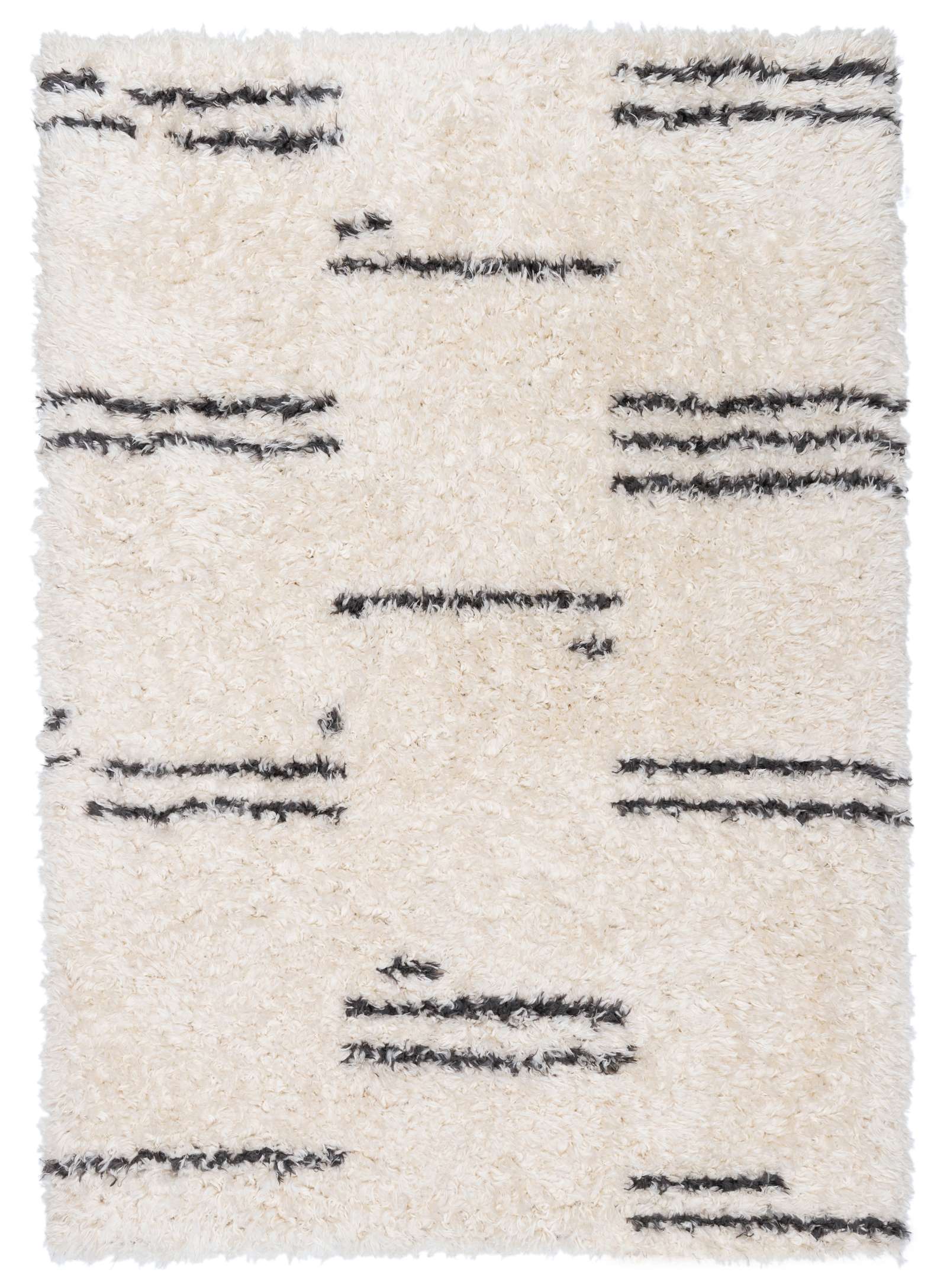 Loopsie Bao Cream and Black Striped Shag Rug