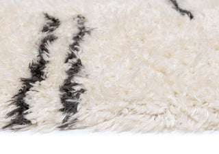 Loopsie Bao Cream and Black Striped Shag Rug Detailed