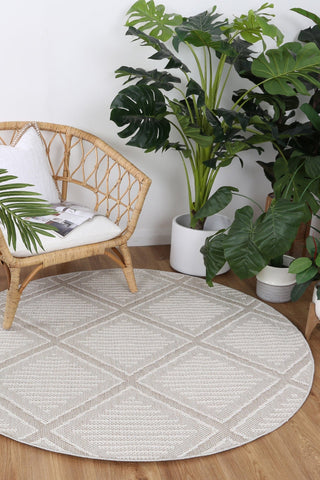 Brand Ventures RUGS 160x160cm Kenilorea Beige Geometric Round Flatweave Rug