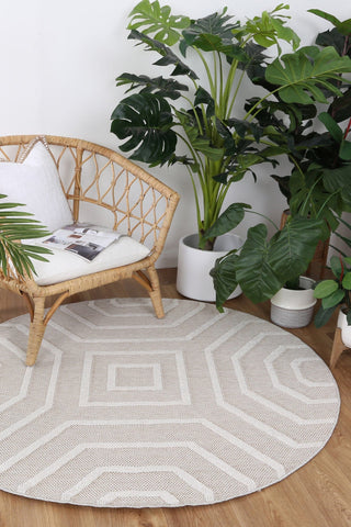 Brand Ventures RUGS 160x160cm Lui Beige Geometric Round Flatweave Rug