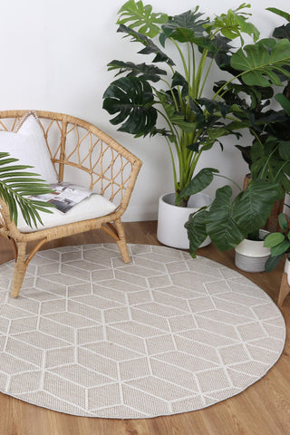 Brand Ventures RUGS 160x160cm Maemae Beige Geometric Round Flatweave Rug