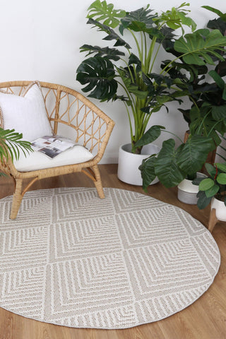 Brand Ventures RUGS 160x160cm Onika Beige Geometric Round Flatweave Rug