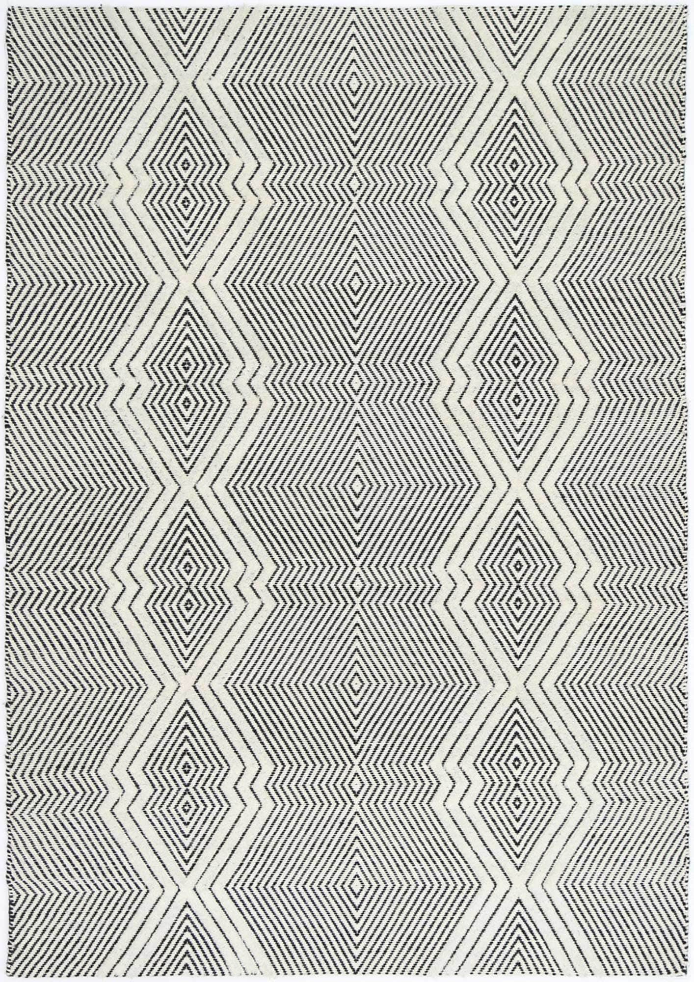 Brand Ventures RUGS Himadri Lattice Black & White Contemporary Wool Blend Rug