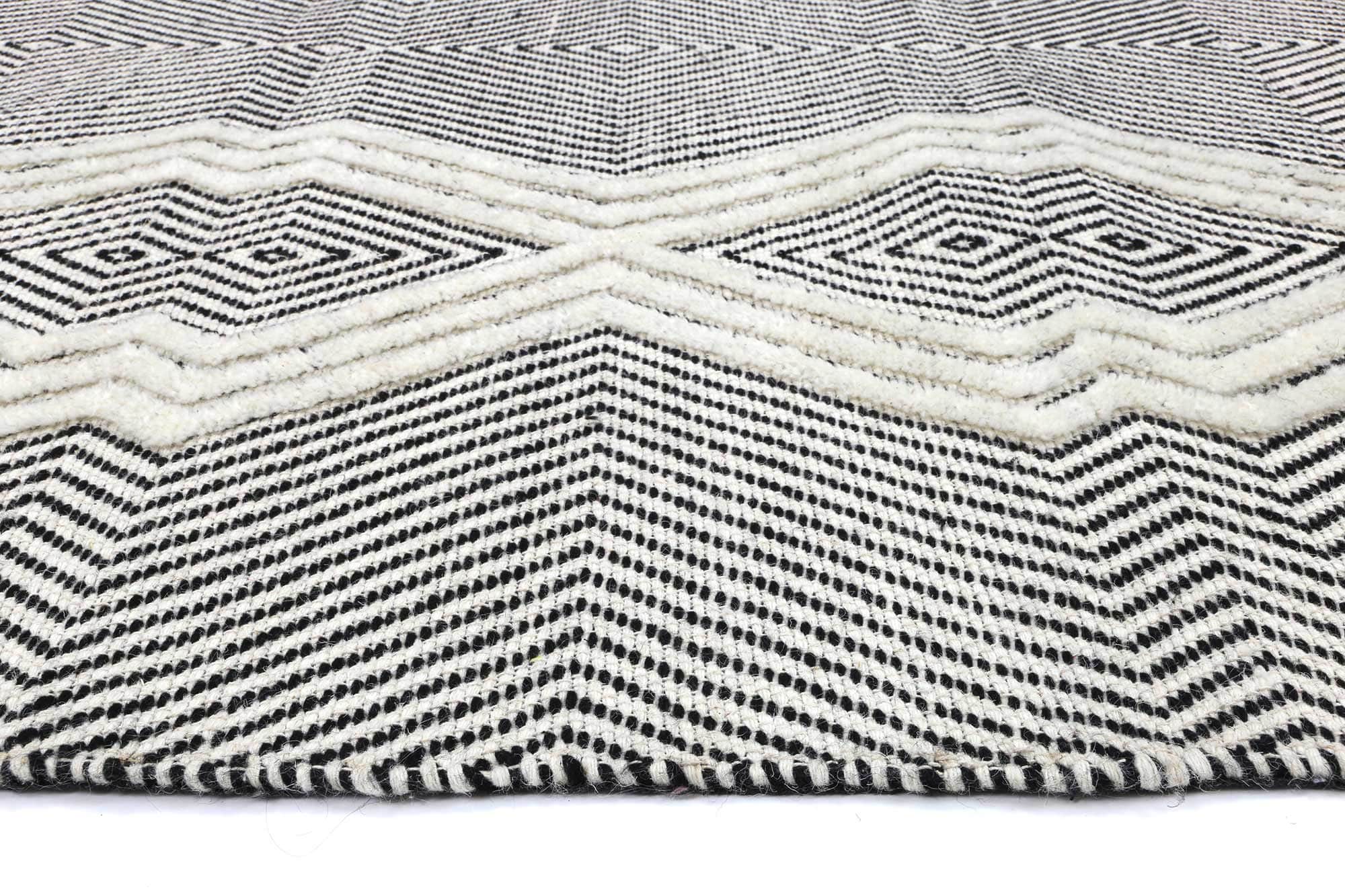 Brand Ventures RUGS Himadri Lattice Black & White Contemporary Wool Blend Rug