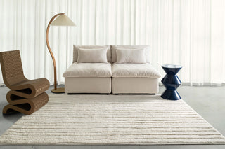 Loopsie Letia Ivory Striped Rug styled in living room