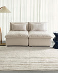 Loopsie Letia Ivory Striped Rug styled in living room