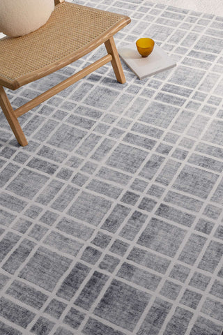 Loopsie All Rugs Zeb Grey and Ivory Plaid Washable Rug