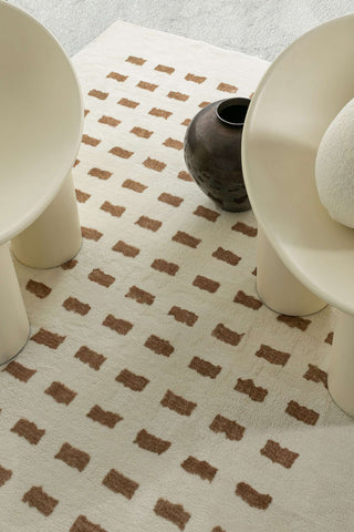 Loopsie RUGS Balan Cream and Brown Rectangles Washable Rug