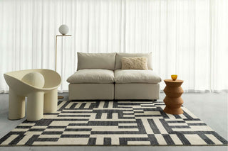 Loopsie RUGS Emmen Black and Cream Geometric Lines Washable Rug