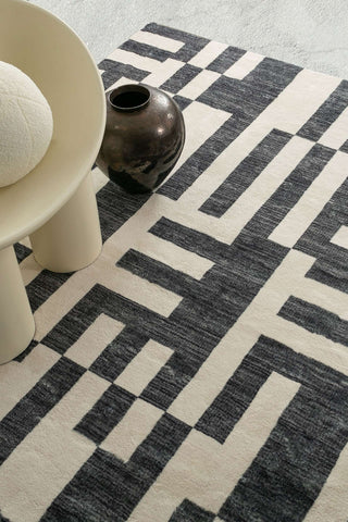 Loopsie RUGS Emmen Black and Cream Geometric Lines Washable Rug