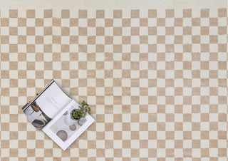 Loopsie RUGS Jazine Cream and Brown Checkered Washable Rug