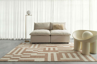 Loopsie RUGS Kijo Beige and Cream Geometric Lines Washable Rug