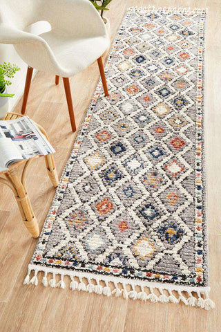 Rug Culture RUGS 300X80CM Zaida Grey Diamond Moroccan Runner