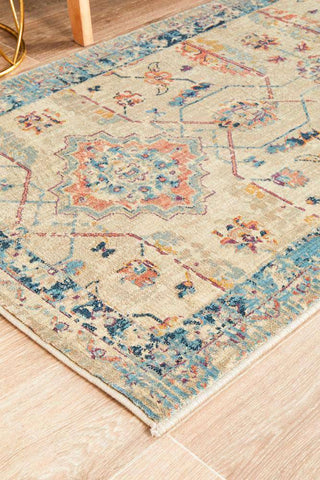 Rug Culture RUGS Aziza Beige & Blue Transitional Runner Rug