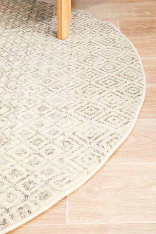 Rug Culture Evoke 265 Grey & Ivory Distressed Diamond Round Rug Side