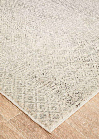 Rug Culture Evoke 265 Grey & Ivory Distressed Diamond Rug  on timber floors