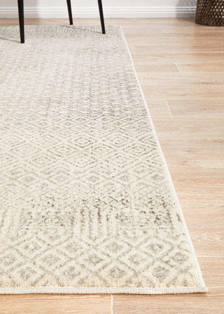 Rug Culture Evoke 265 Grey & Ivory Distressed Diamond Rug  on timber flooring