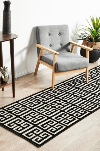 RUG CULTURE RUGS Brenda Black & Gold Geometric Runner