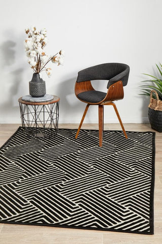 RUG CULTURE RUGS Cindy Black & Gold Geometric Rug