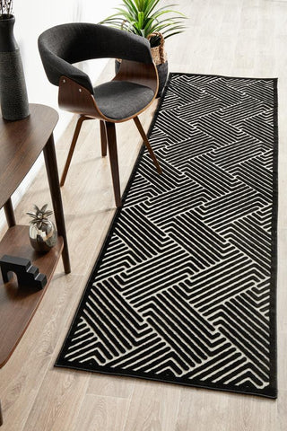 RUG CULTURE RUGS Cindy Black & Gold Geometric Runner