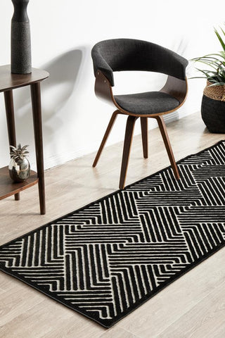 RUG CULTURE RUGS Cindy Black & Gold Geometric Runner