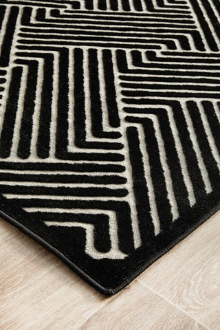 RUG CULTURE RUGS Cindy Black & Gold Geometric Runner