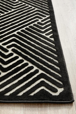 RUG CULTURE RUGS Cindy Black & Gold Geometric Runner