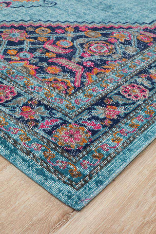 Rug Culture RUGS Fethiye Blue Distressed Diamond Rug