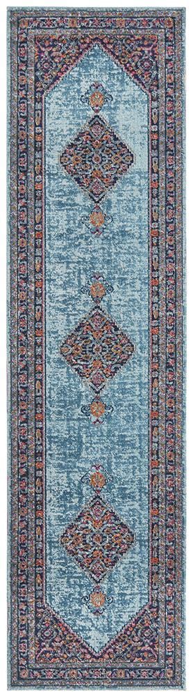 Rug Culture RUGS Fethiye Blue Distressed Diamond Runner