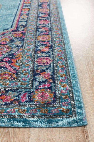 Rug Culture RUGS Fethiye Blue Distressed Diamond Runner