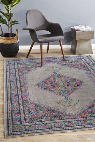 Rug Culture RUGS Fethiye Grey Distressed Diamond Rug