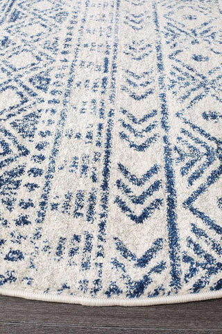 Rug Culture RUGS Ismail White Blue Tribal Round Rug