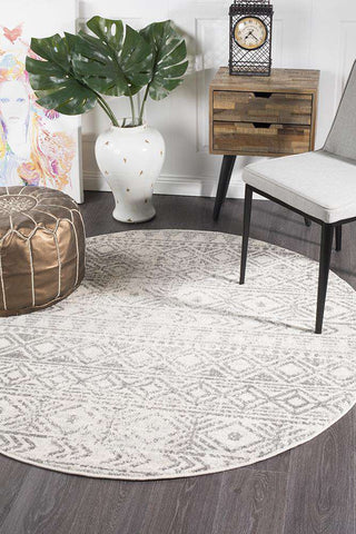 Rug Culture RUGS Ismail White Grey Tribal Round Rug