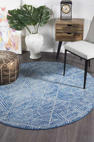 Rug Culture RUGS Kenza Navy Tribal Round Rug