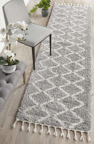 Rug Culture RUGS Kenza Silver Fringed Runner (Discontinued)