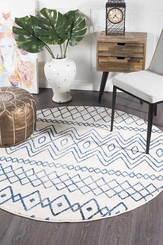 Rug Culture RUGS Nadia White Blue Tribal Round Rug (Discontinued)